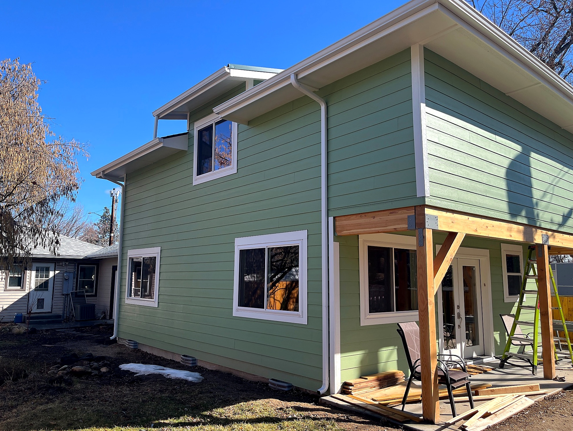 The finished Brookman ADU with dormer and covered patio.