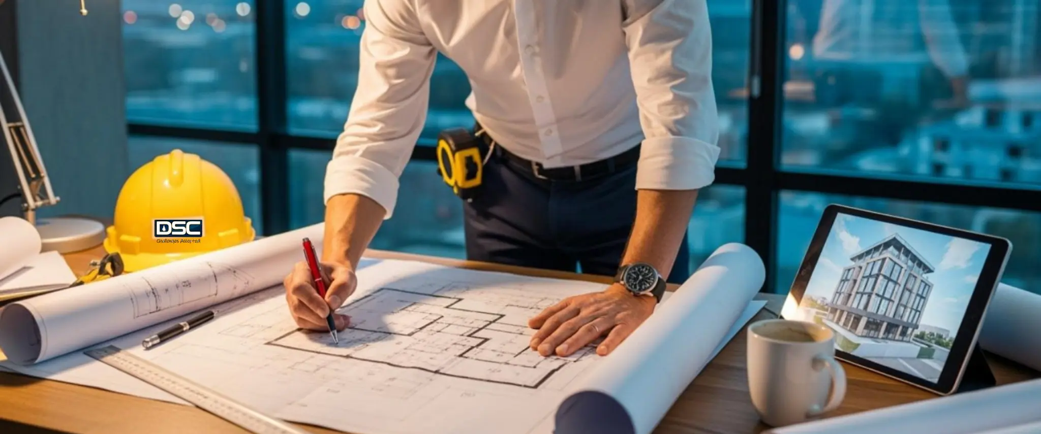 A DSC designer reviewing construction plans.